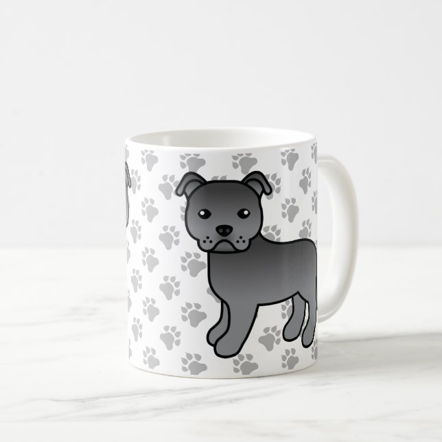 Blå Staffordshire Bullterrier Söt Tecknad Hund Kaffemugg (Framsida höger)