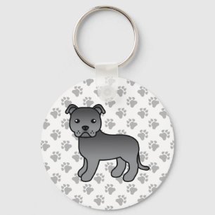 Blå Staffordshire Bullterrier Söt Tecknad Hund Nyckelring