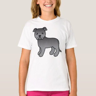 Blå Staffordshire Bullterrier Tecknad Hund T Shirt