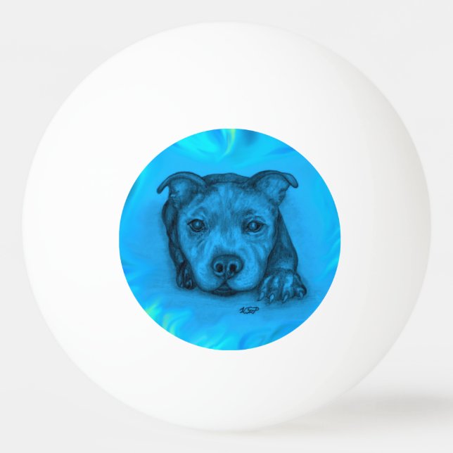 Blå Staffy Valp Pingisboll (Framsidan)