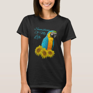 Blå &stämpel; Guld Macaw Parrot Sunshine Solrosine T Shirt