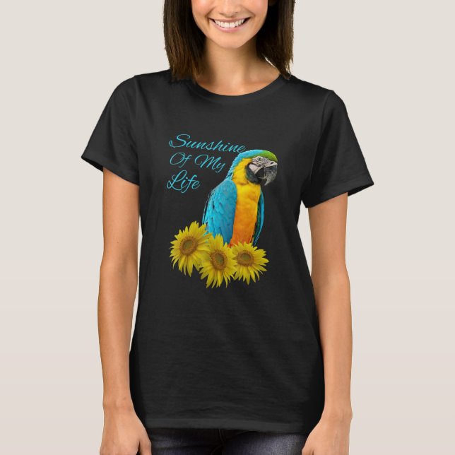 Blå &stämpel; Guld Macaw Parrot Sunshine Solrosine T Shirt (Framsida)