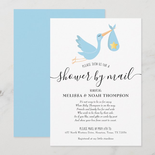 Blå stänk från fjärran via post inbjudningar (Fram/baksida)