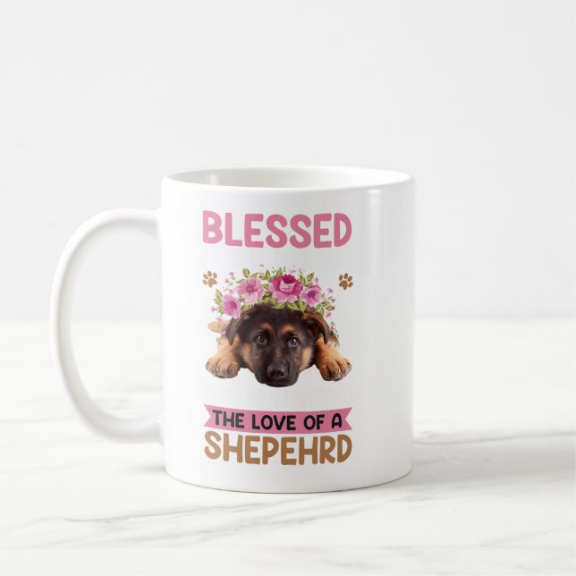 Blå Stänk Hipster German shepard Shepherd. Perfe Kaffemugg (Vänster)