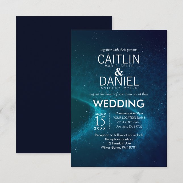 Blå startinbjudan till formell bröllopsinbjudning  inbjudningar (Fram/baksida)