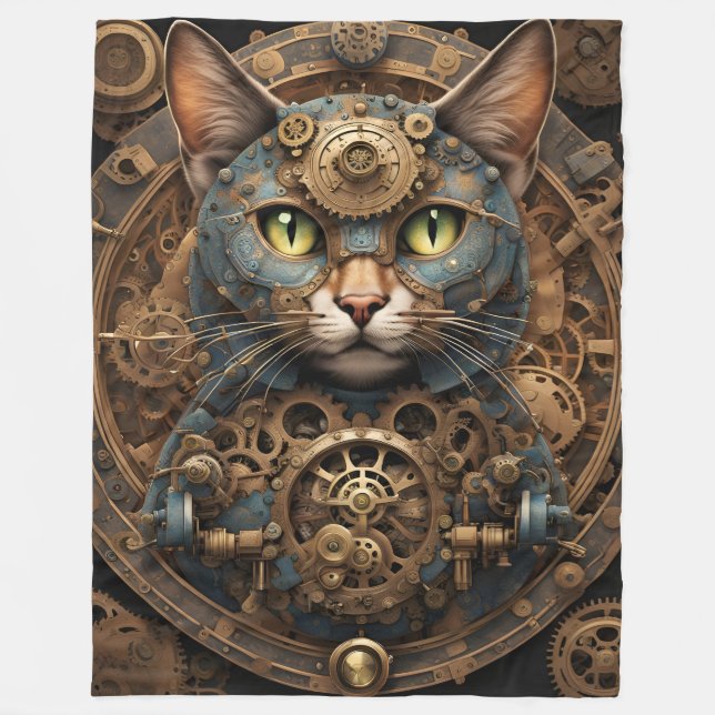 blå steampunk cat AI art filt (Framsidan)