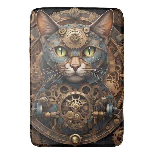 blå steampunk katt AI art Bath Mat Badrumsmatta (Framsidan (Vertikal))