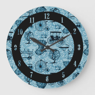 Blå Steampunk Mönster Wall Clock Stor Klocka