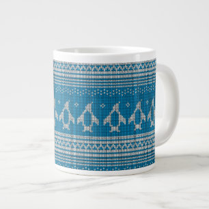 Blå stickad bakgrund jumbo mugg