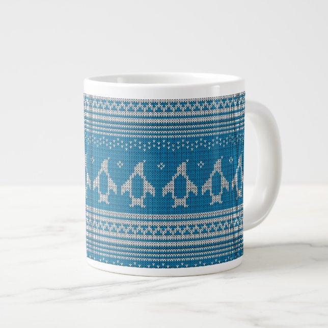 Blå stickad bakgrund jumbo mugg (Framsida höger)