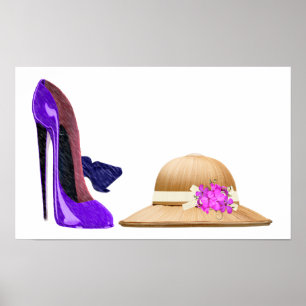 Blå stiletto Shoes och Hat Art Poster
