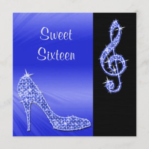 Blå stiletto & Treble Cleft Sweet 16 Inbjudningar