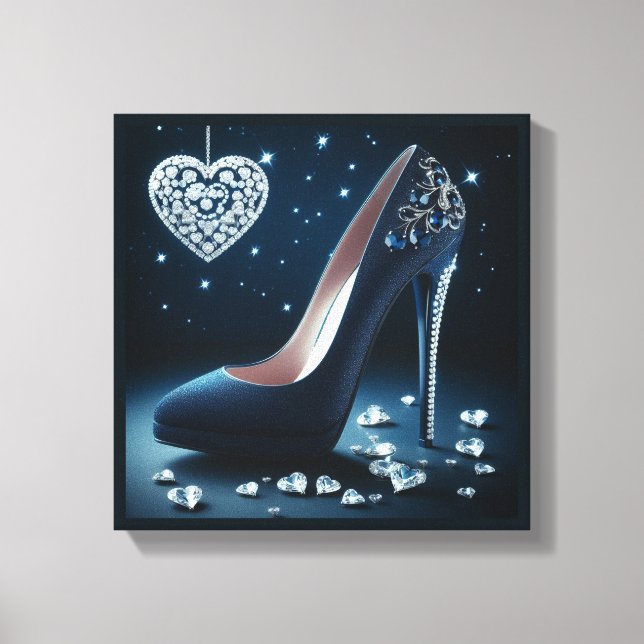 Blå stilettos med Hjärtformade diamanter Canvastryck (Framsida)
