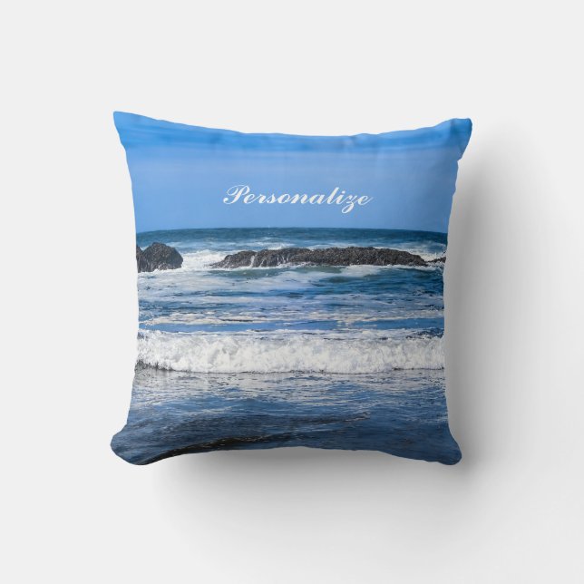 Blå Stilla Havet Med Namn Kudde (Framsida)