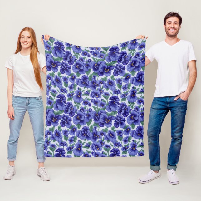 Blå Stilla Violer Blommor Fleecefilt (På plats)
