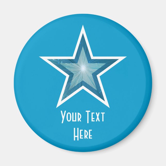Blå stjärna, din text, magnet blue (Framsidan)