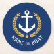 Blå stjärna för Boat Namn Anchor Guld Laurel-stjär Underlägg Papper Rund (Framsidan)