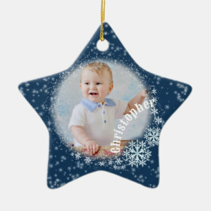 Blå stjärna i Snö Flakes Julgransprydnad Keramik