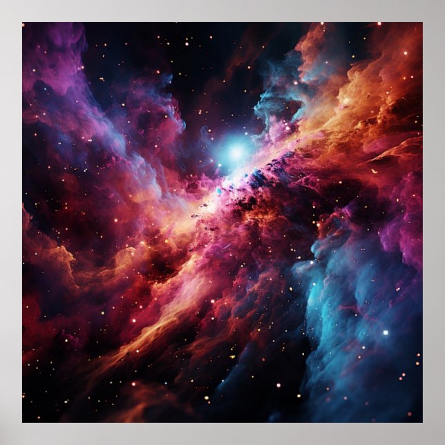 Blå stjärna Nebula Swirling Space Vinkara Poster (Framsidan)
