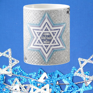 Blå stjärnan av David, judisk gåva Shabbat Shalom Kaffemugg