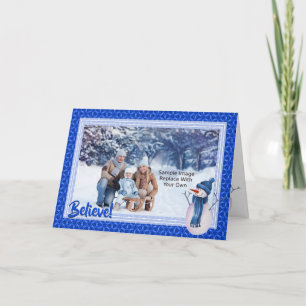 Blå stjärnan Mönster och Snögubbe jul Helgkort