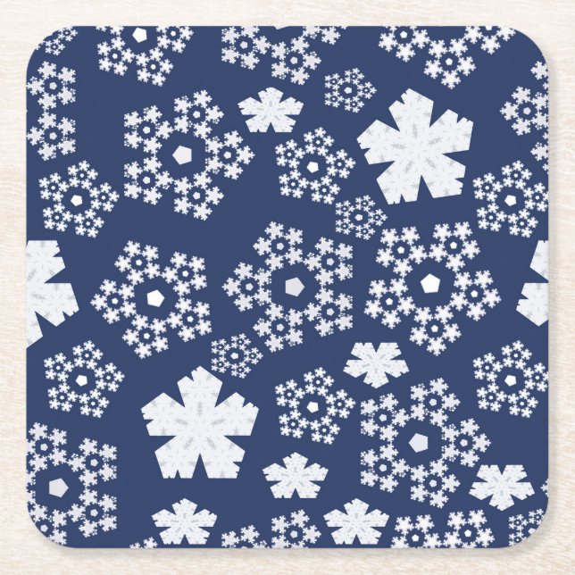 Blå stjärnan och snöflingan Julvinter Mönster Underlägg Papper Kvadrat (Framsidan)