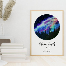 Blå stjärnbild Kräftan Horoskop Tecken Present Poster