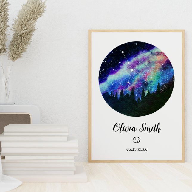 Blå stjärnbild Kräftan Horoskop Tecken Present Poster (Skapare uppladdad)