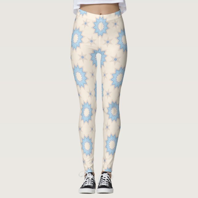 Blå Stjärnexplosion Geometri Leggings (Framsida)