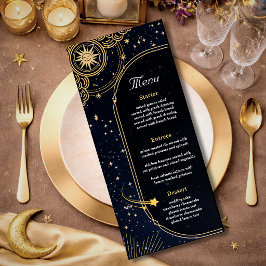 Blå stjärnfall Himmelsk sol och månbröllop Meny