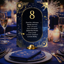 Blå stjärnfall Himmelsk sol och måne sittplats Bordsnummer