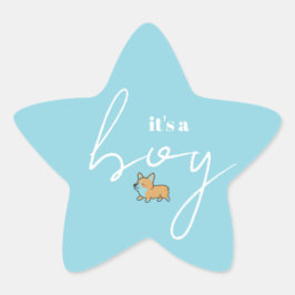 Blå stjärnformad baby shower-klistermärke Corgi-de Stjärnformat Klistermärke