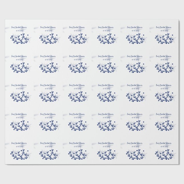 Blå stjärnor blad kunglig lyx bröllopsdusch  presentpapper (Platt)