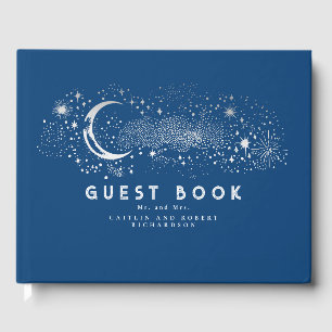 Blå stjärnor Måne Night Himlar Bröllop Guest Bok