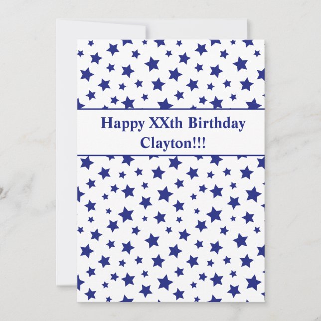 Blå stjärnor med meddelande födelsedagsfest inbjudningar (Framsida)