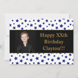 Blå stjärnor med meddelande Foto Födelsedagsfest Inbjudningar