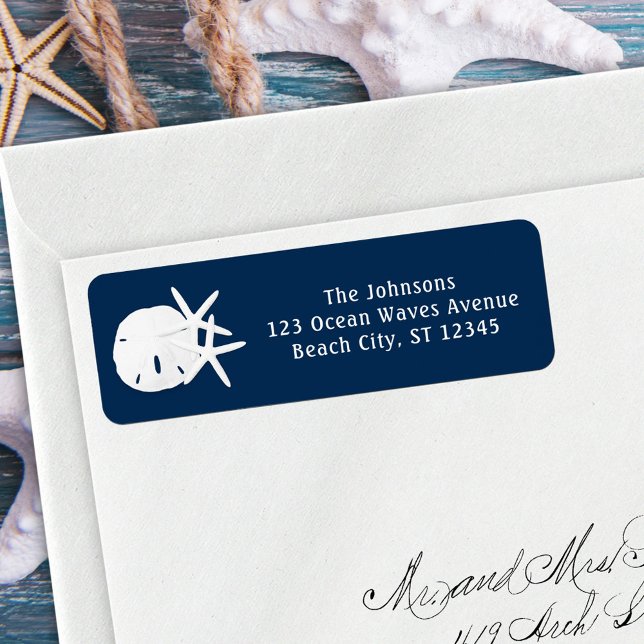 Blå stjärtfenad sandfisk och dollarn returadress etikett (Skapare uppladdad)
