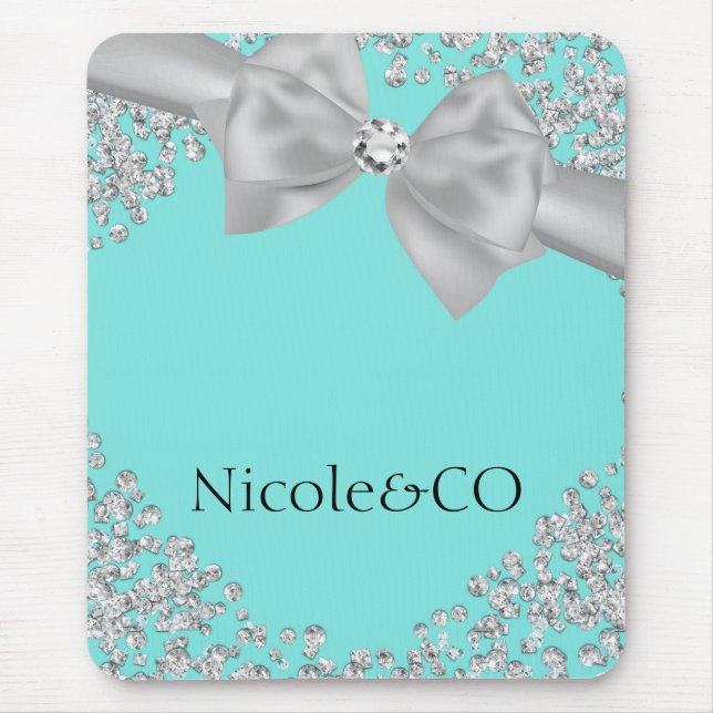 Blå Stor Vit Slinga Diamanter Glam Anpassad Musmatta (Framsidan)