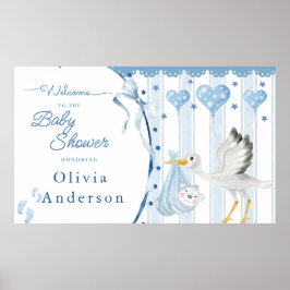 Blå Stork Baby Shower Söt Anpassad Poster