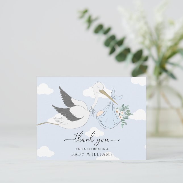 Blå Stork Barnkalas Tackkort Vykort (Stående Fram)