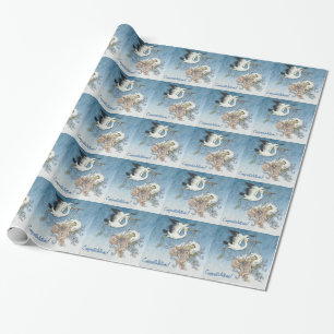 Blå Stork Bebis Shower Presentpapper