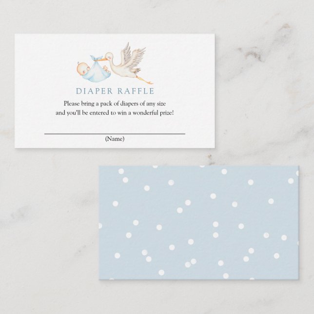 Blå stork Diaper Raffle-inmatningskort Tilläggskort (Fram/baksida)
