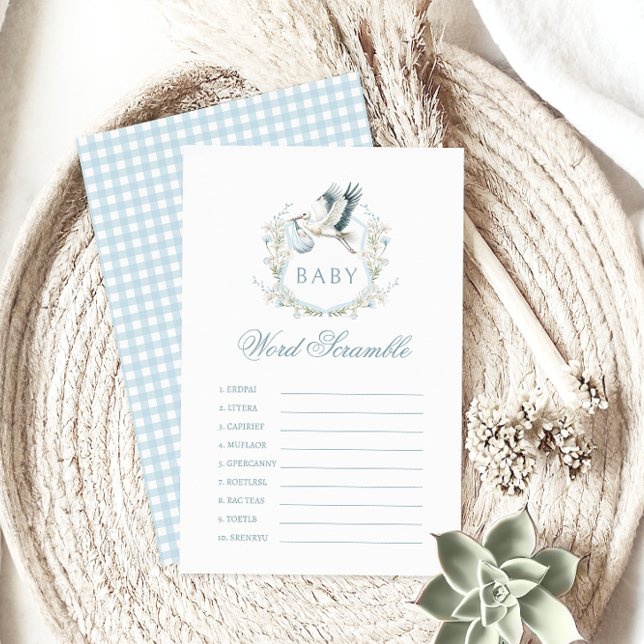 Blå stork Pojke Shower Ord Scramble Game (Skapare uppladdad)