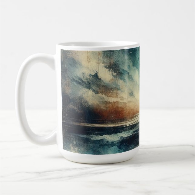 Blå Stormig Sjölandskap Gammal Fotografi Kaffemugg (Vänster)