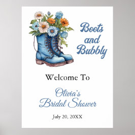 Blå stövlar & Bubbly Cowgirl Bröllopsfest välkomst Poster