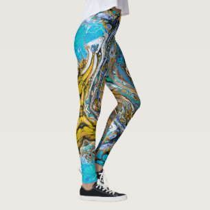 Blå strand, floden vatten och stenar abstrakt kons leggings
