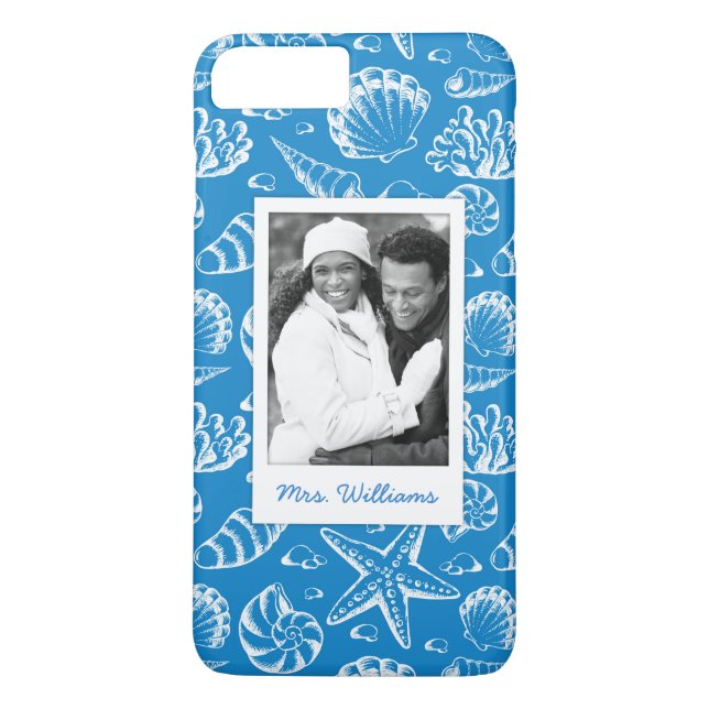 Blå Strand Mönster | Ditt Foto & Namn Case-Mate iPhone Skal (Baksida)