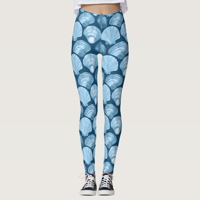 Blå strand snäckmönster leggings (Framsida)