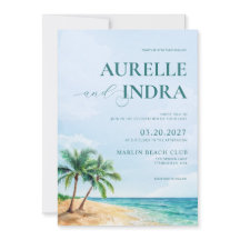 Blå strand sommar akvarell QR bröllopsfest