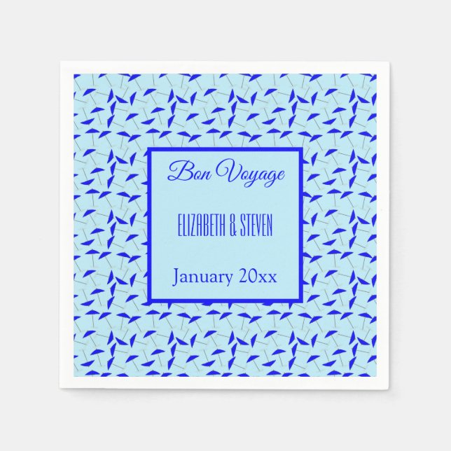 Blå strandparaplyer mönster Bon Voyage Pappersservett (Framsidan)